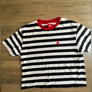 4 Hunnid YG Striped T Shirt Mens L Black Tan Red Short Sleeve Sewn Logo